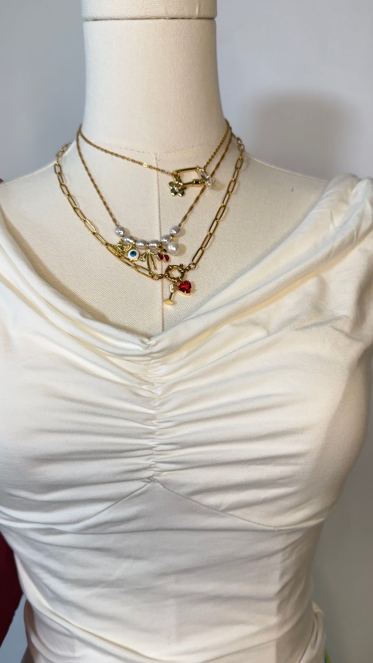 white upcycled scrunched top (m)