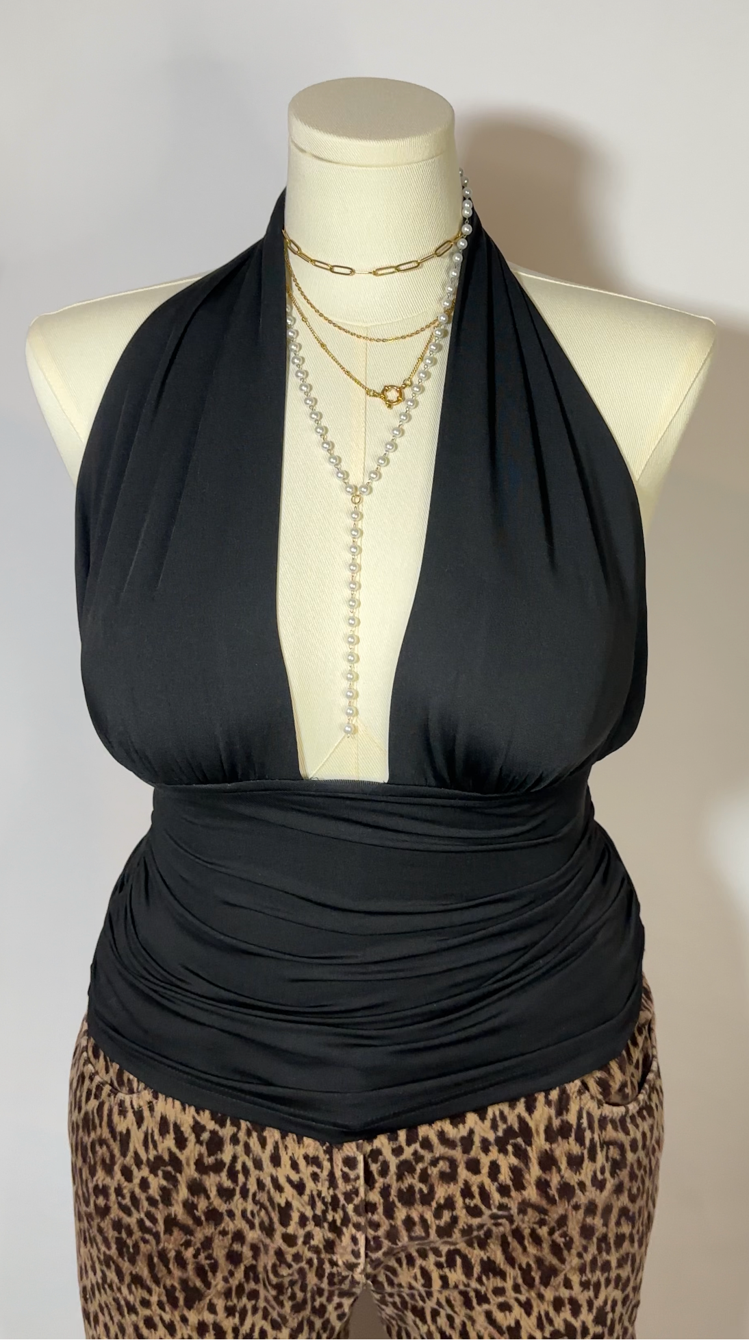 upcycled black halter top (l)