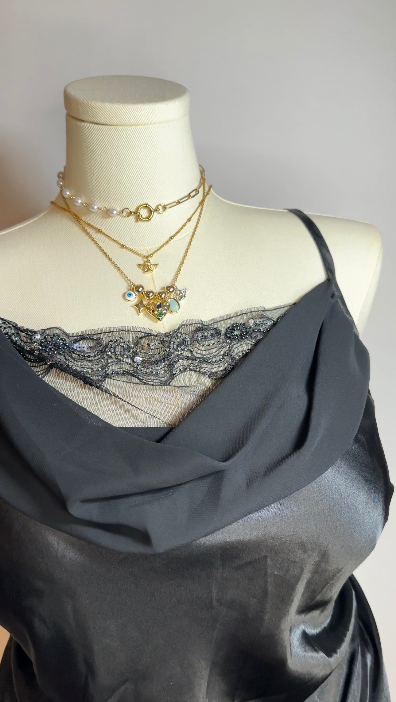 beaded black slip tank (xxxl)