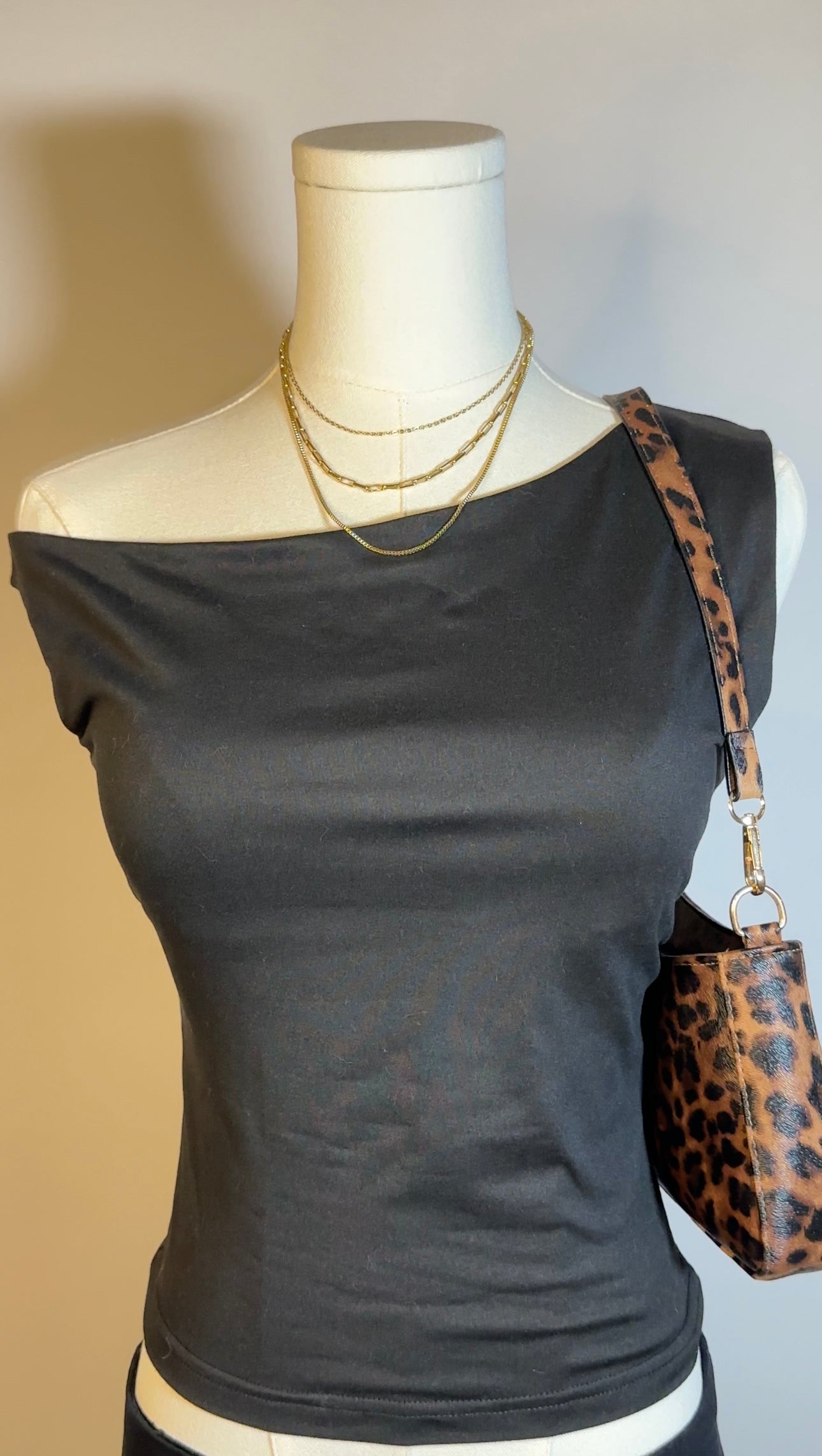 black upcycled off the shoulder tank (m)