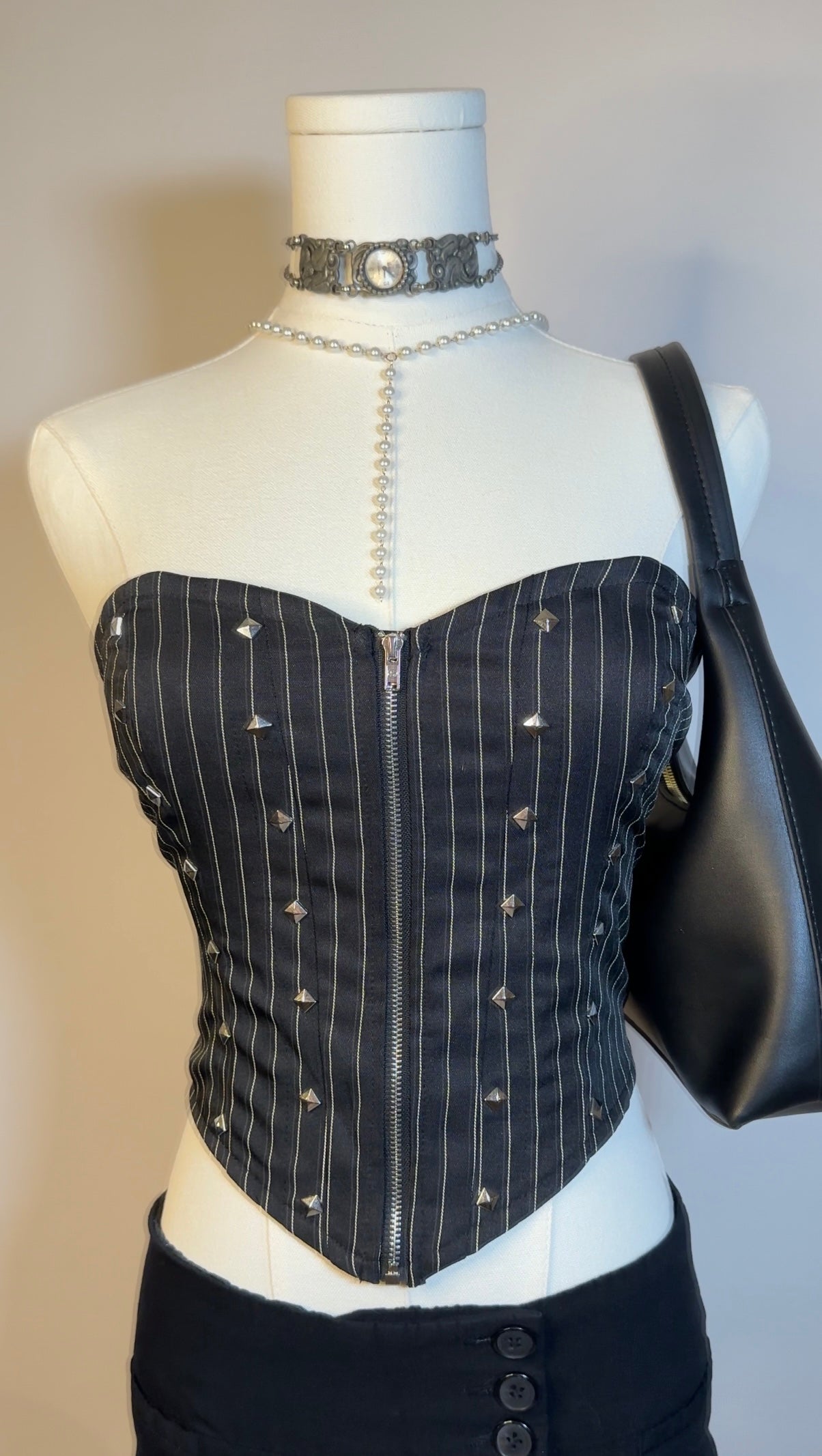pinstripe studded corset (xs)