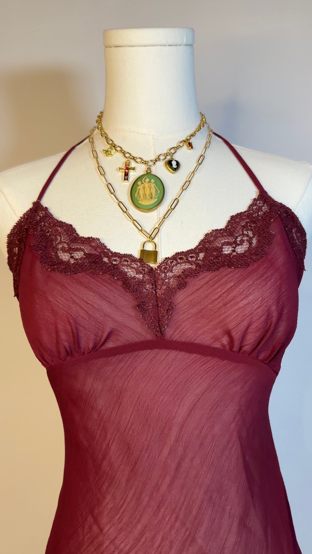 burgundy sheer dress (s)