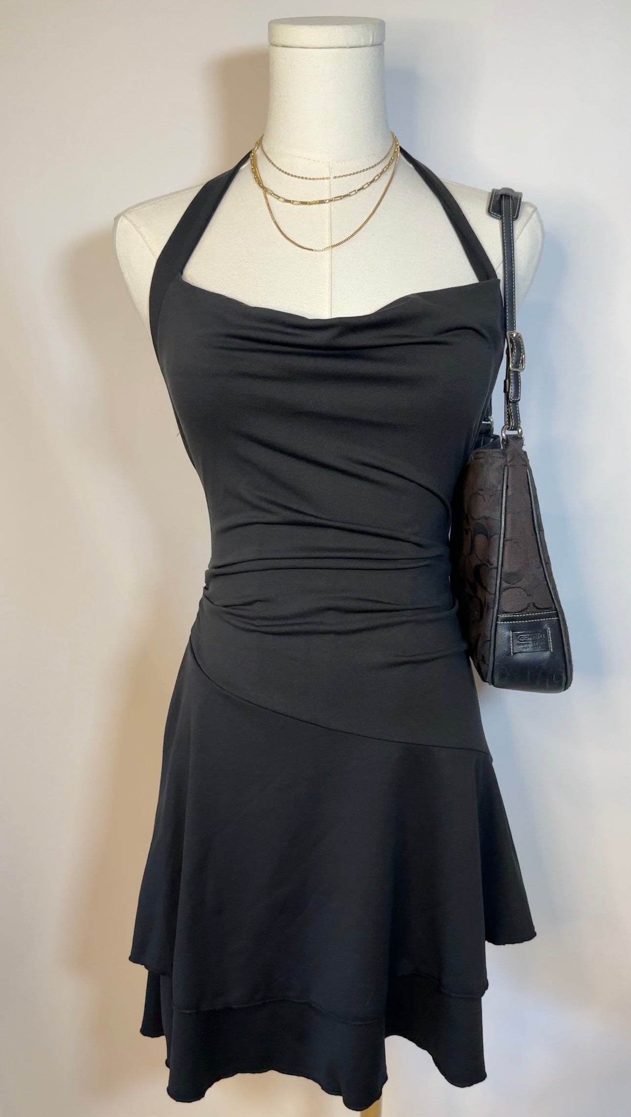 black upcycled halter mini dress (s/m)