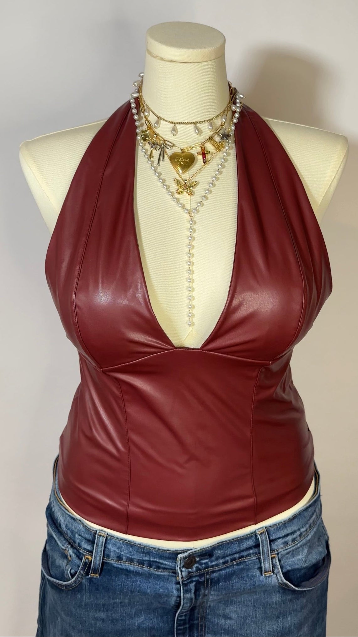 burgundy upcycled halter top (l)
