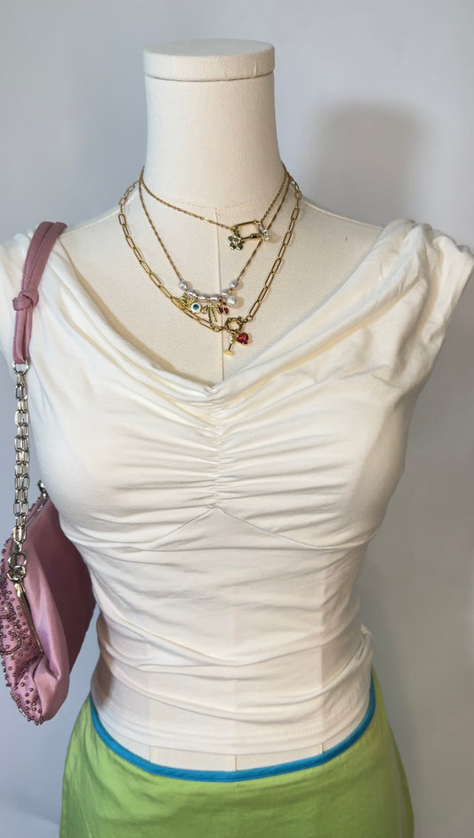 white upcycled scrunched top (m)