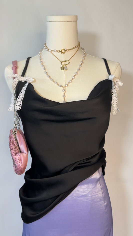 black upcycled cowl neck top (xs)
