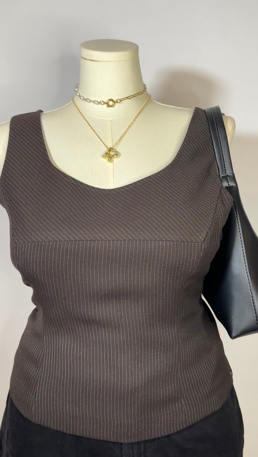 brown pinstripe top (l)