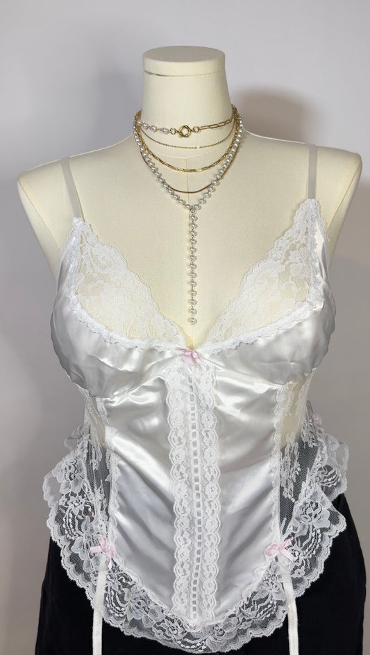 vintage lace & bow corset top (l/xl)