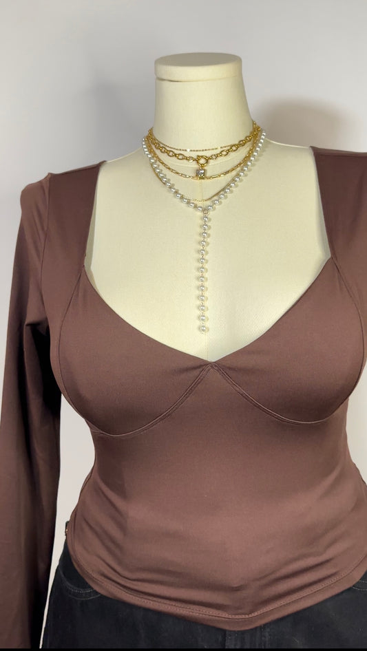 brown upcycled long sleeve top (l/xl)