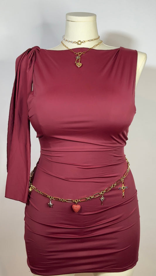 burgundy upcycled mini dress (l)