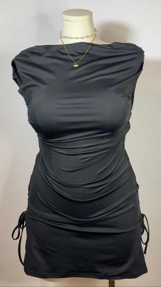 black upcycled mini dress (l)