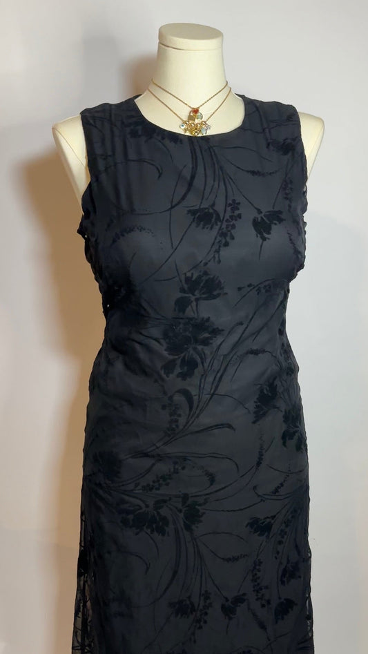 floral black maxi dress (l)