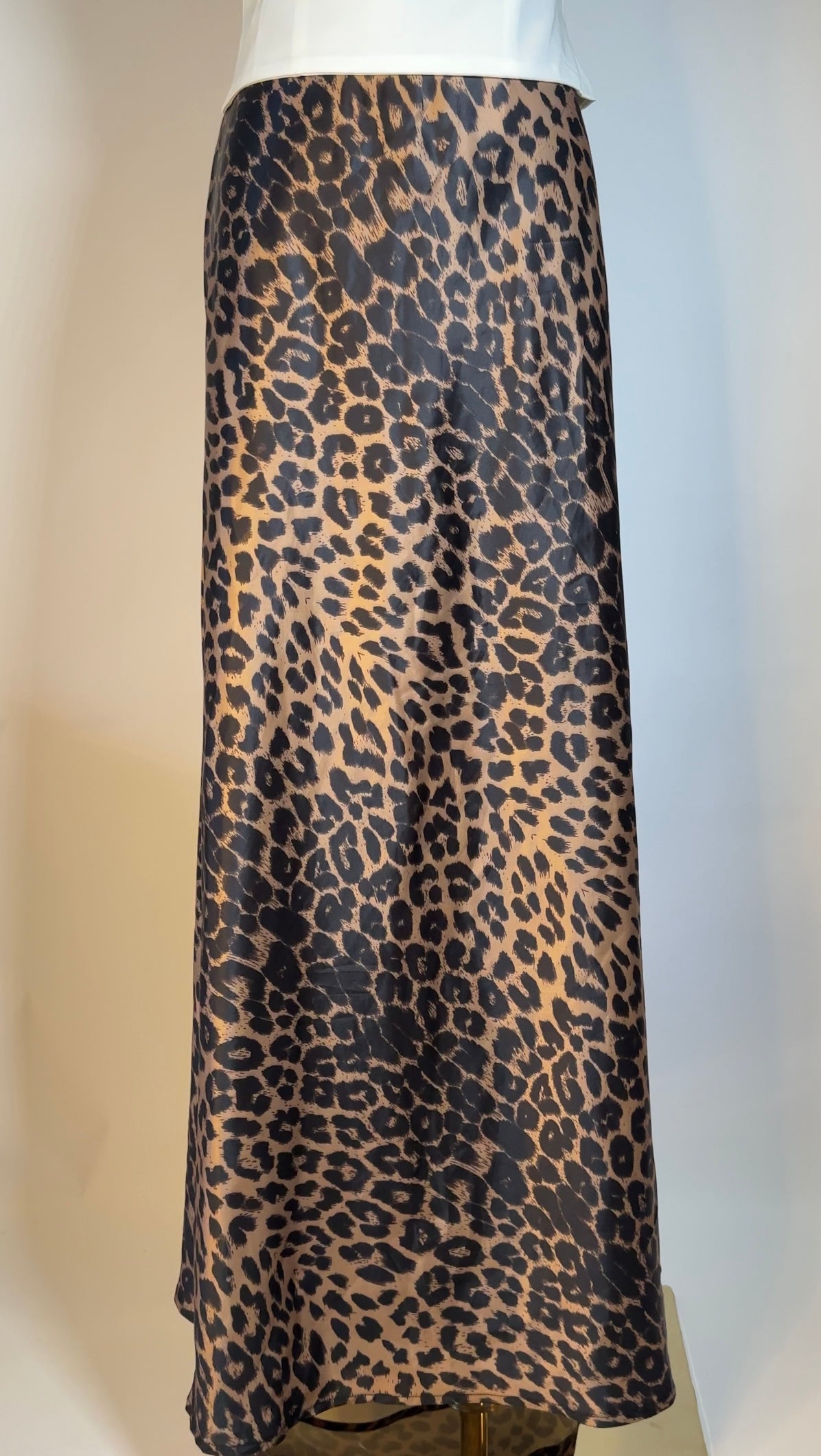 satin upcycled leopard print dress/maxi skirt (s)