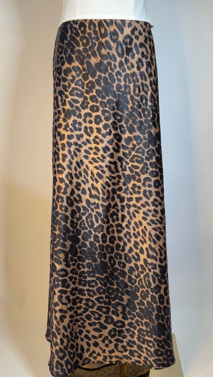 satin upcycled leopard print dress/maxi skirt (s)