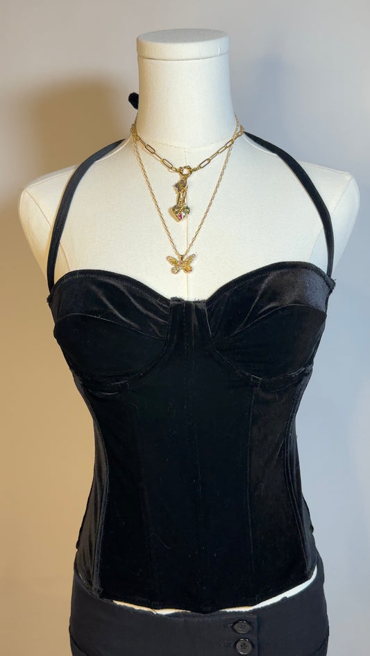 black velvet upcycled corset top (s/m)