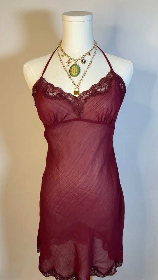 burgundy sheer dress (s)