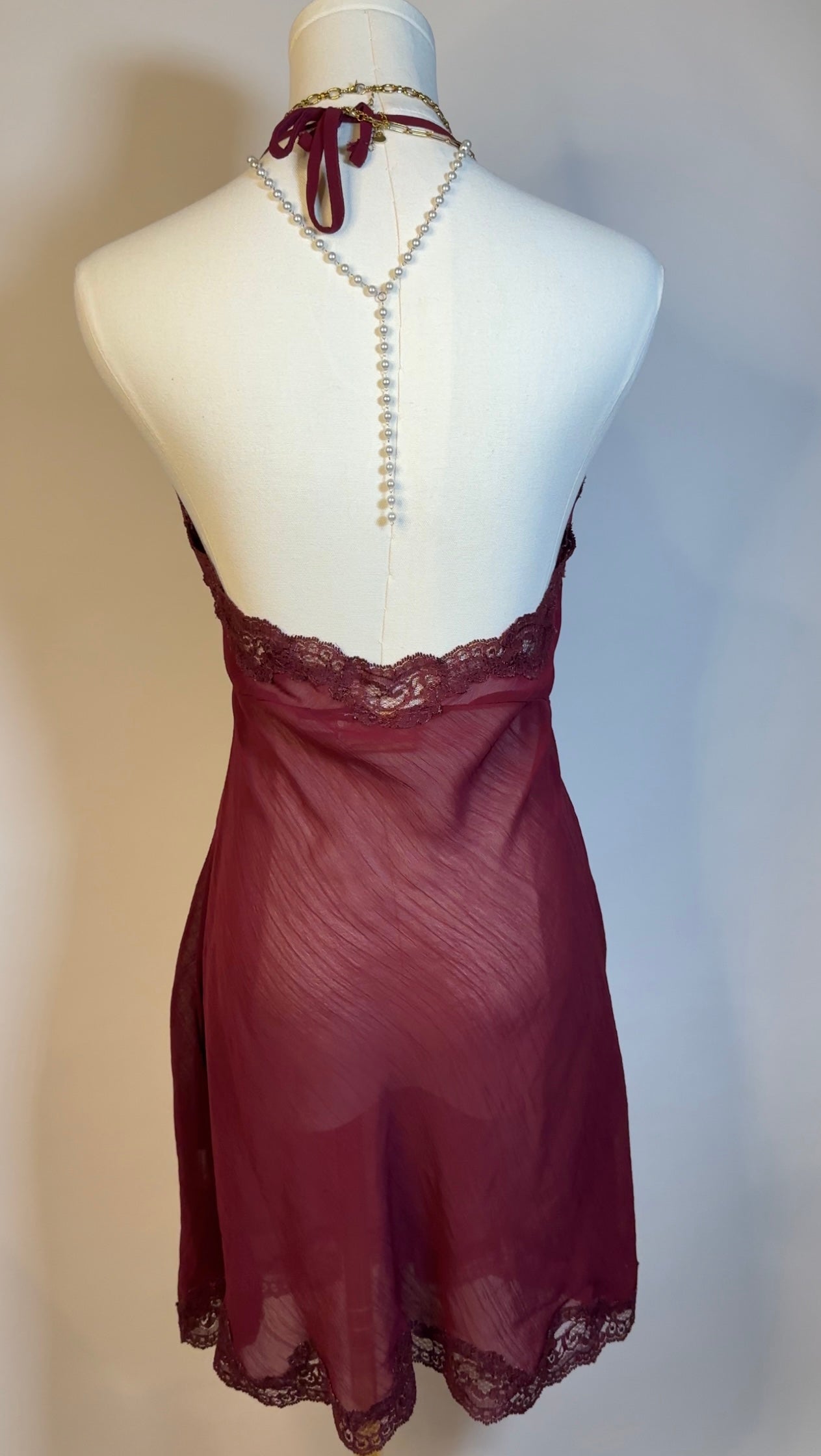 burgundy sheer dress (s)