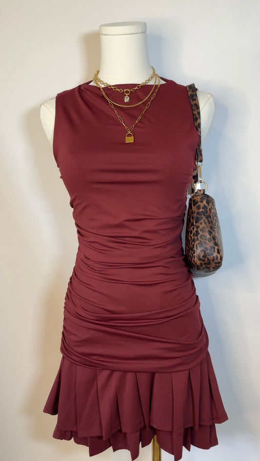 burgundy upcycled mini dress (s/m)