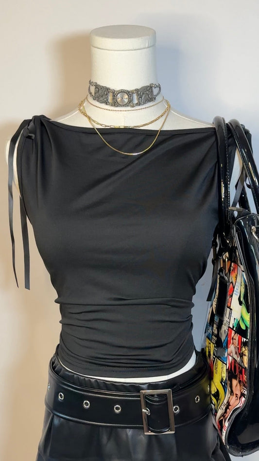 upcycled black tie tank (s)