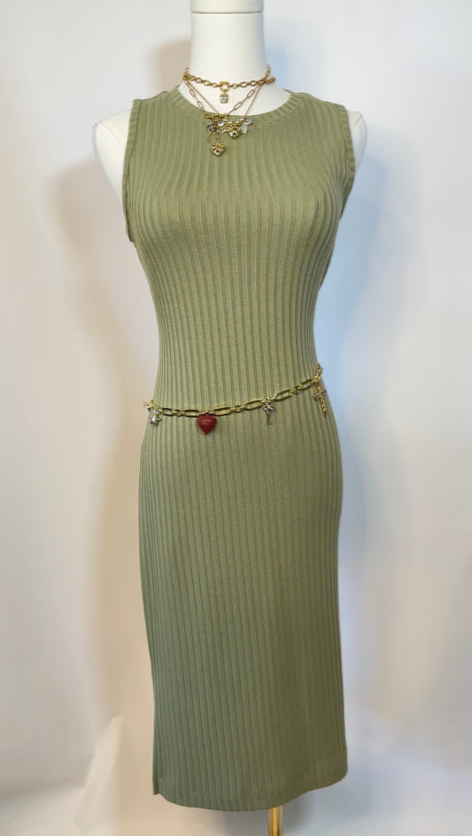 green ribbed midi dress (s/m)