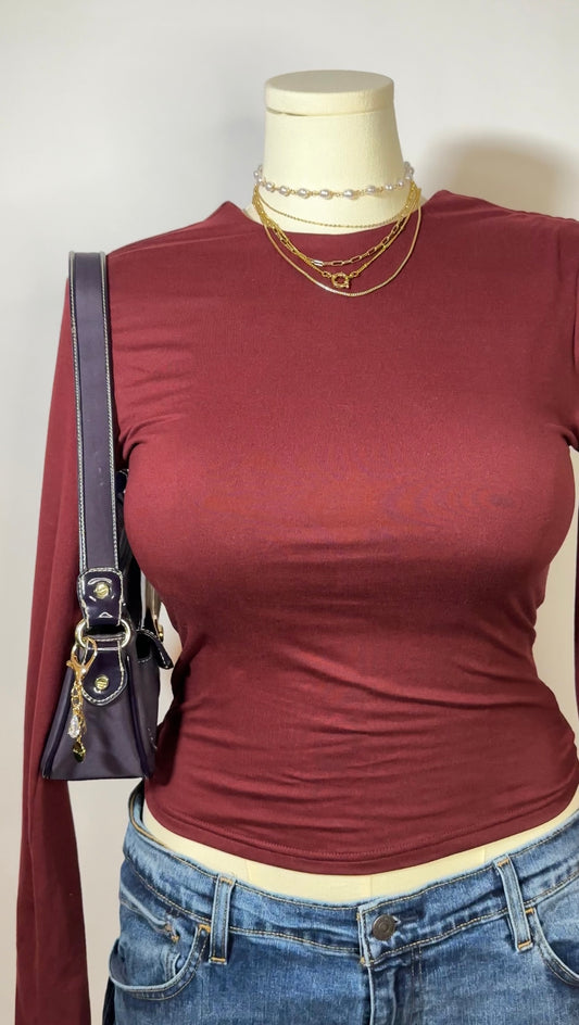 burgundy upcycled long sleeve top (l)